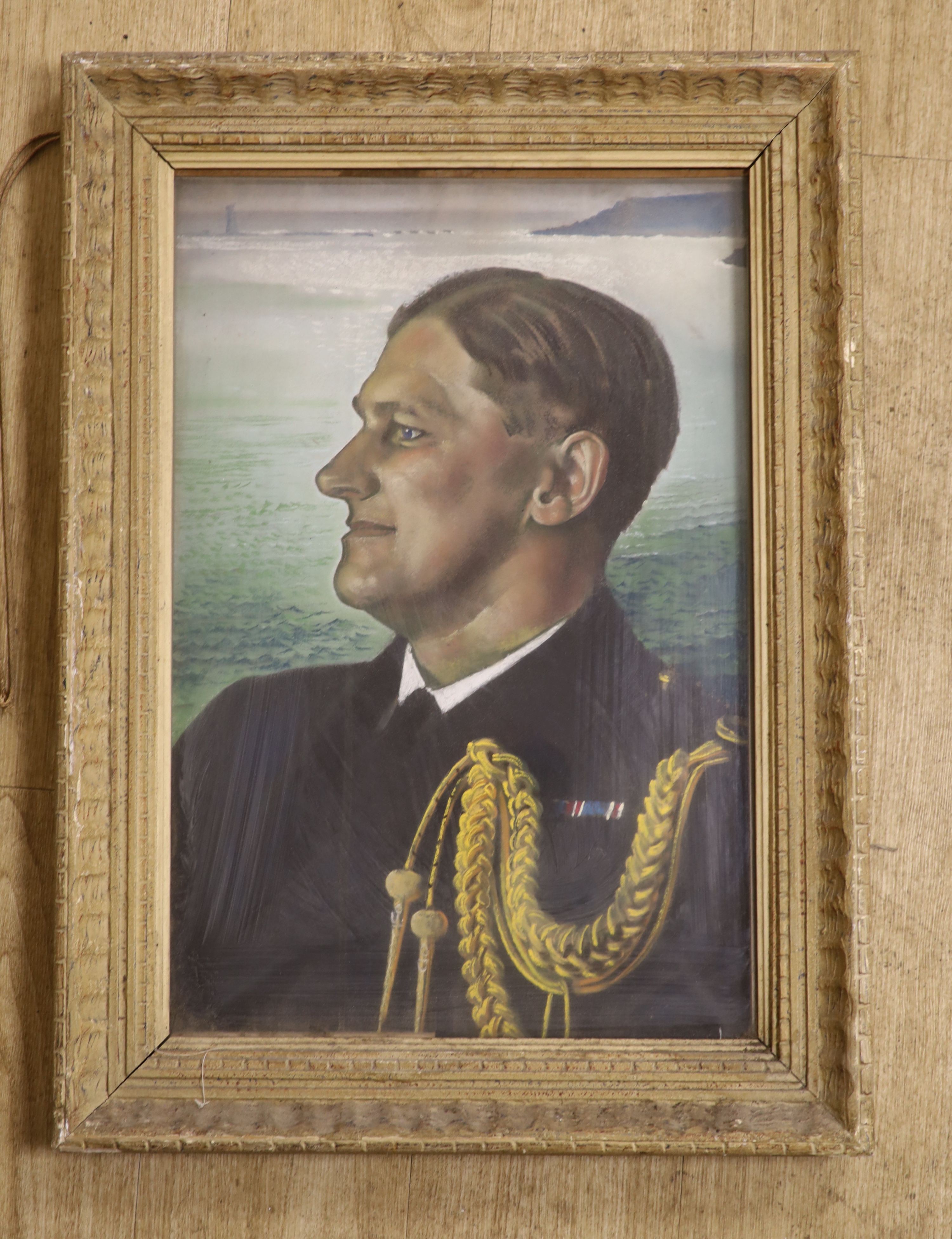 English School 1940, pastel, Portrait of a naval officer, indistinctly signed, 57 x 38cm